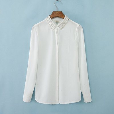 时尚亮点 FEI.G-RT 镶钻翻领点点亮片简约纯色长袖雪纺衬衫